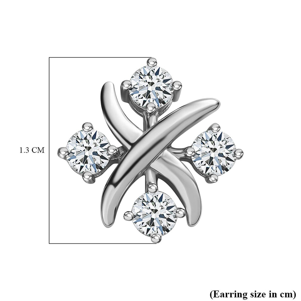 Moissanite Stud Earrings in Platinum Overlay Sterling Silver