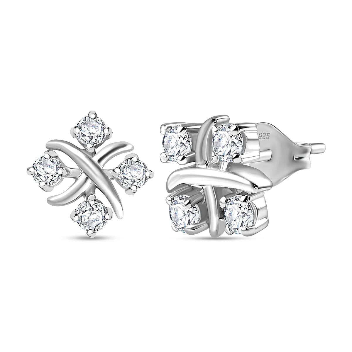 Moissanite Cross Stud Earrings in Rhodium Overlay Sterling Silver 7783963 0