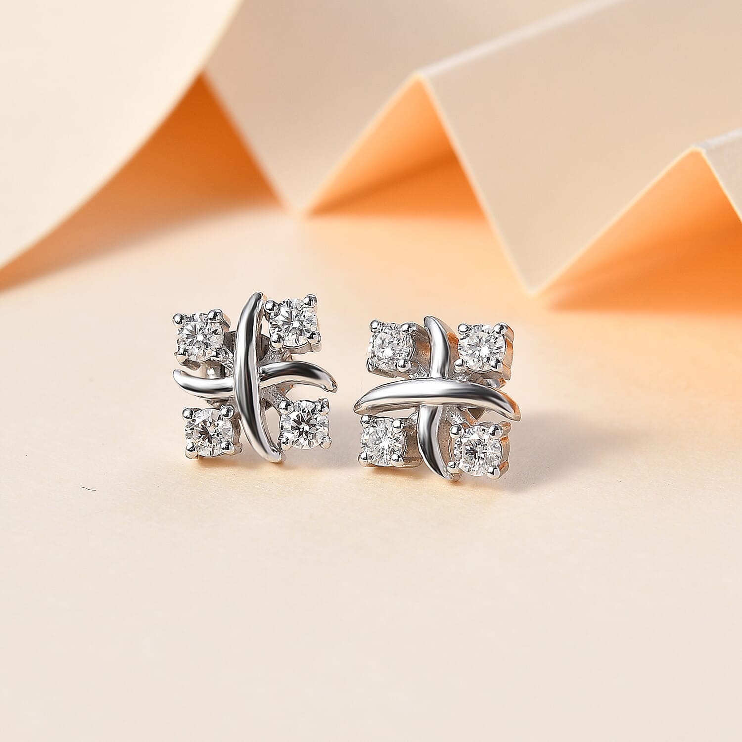 Moissanite Cross Stud Earrings in Rhodium Overlay Sterling Silver 7783963 2