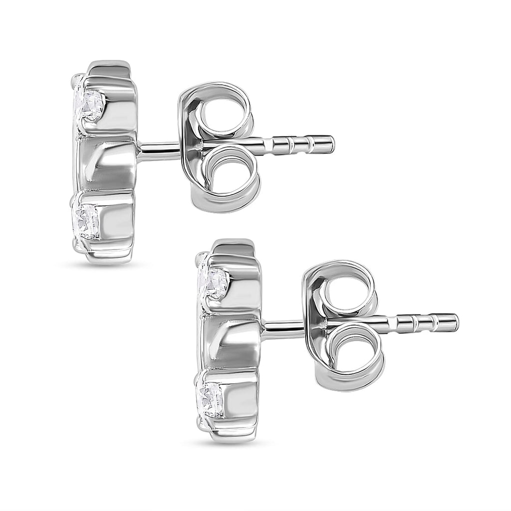 Moissanite Cross Stud Earrings in Rhodium Overlay Sterling Silver