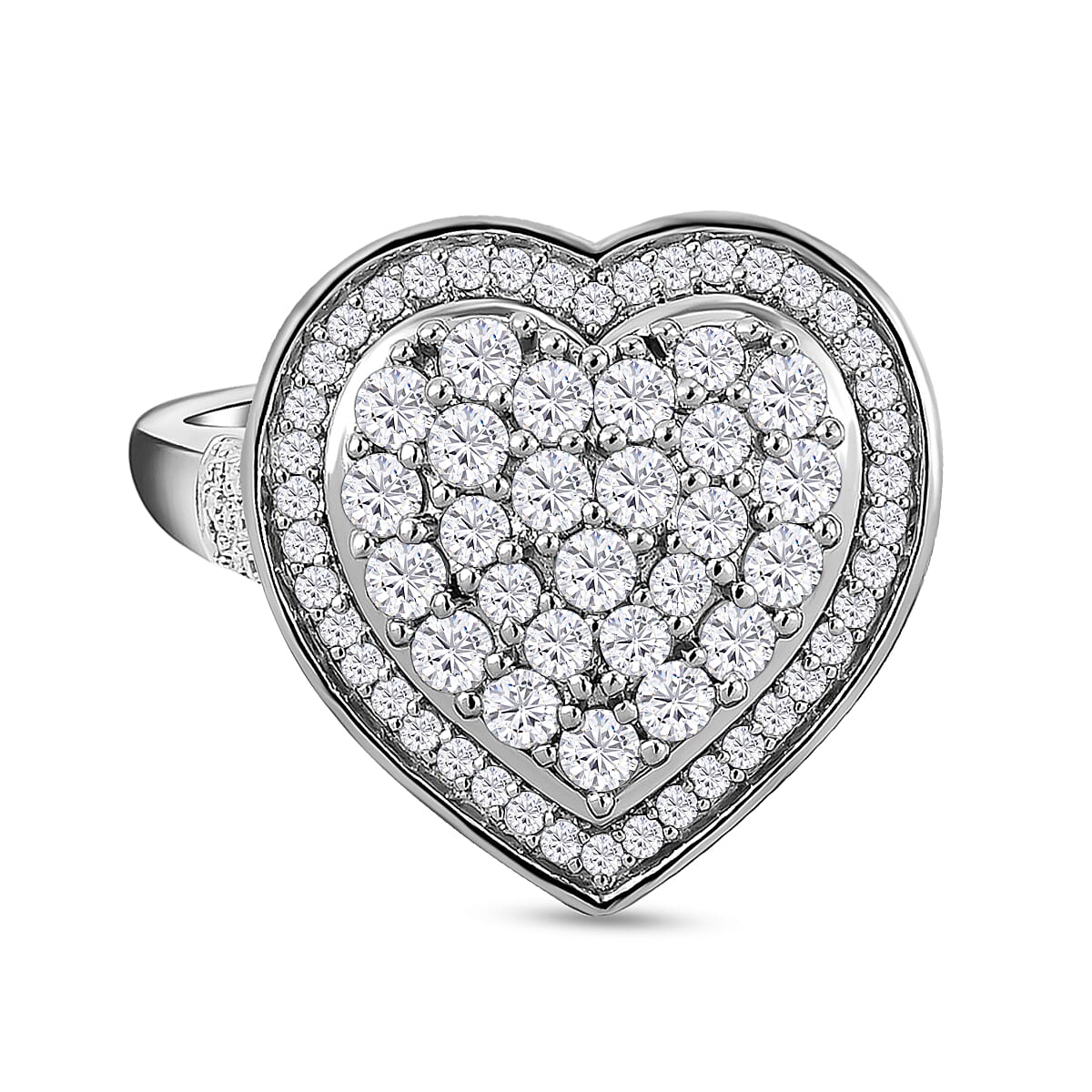 Moissanite Cluster Heart Ring in Platinum Plated Sterling Silver 8943101 0