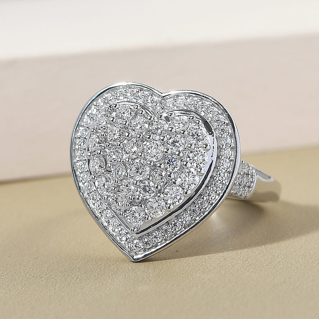 Moissanite Heart Ring in Platinum Overlay Sterling Silver 1.05 Ct.