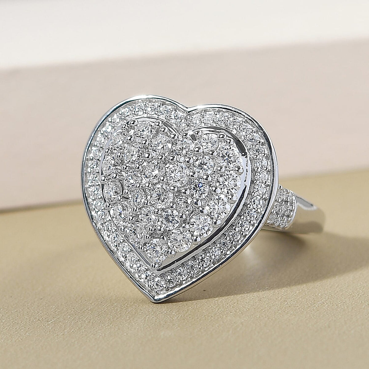 Moissanite Cluster Heart Ring in Platinum Plated Sterling Silver 8943101 2