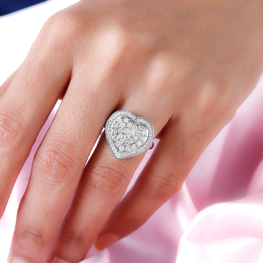 Moissanite Heart Ring in Platinum Overlay Sterling Silver 1.05 Ct.