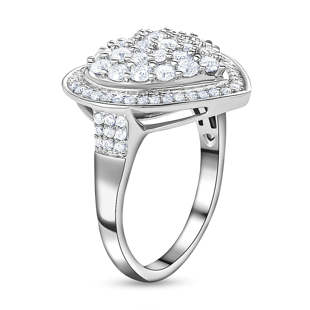 Moissanite Heart Ring in Platinum Overlay Sterling Silver 1.05 Ct.