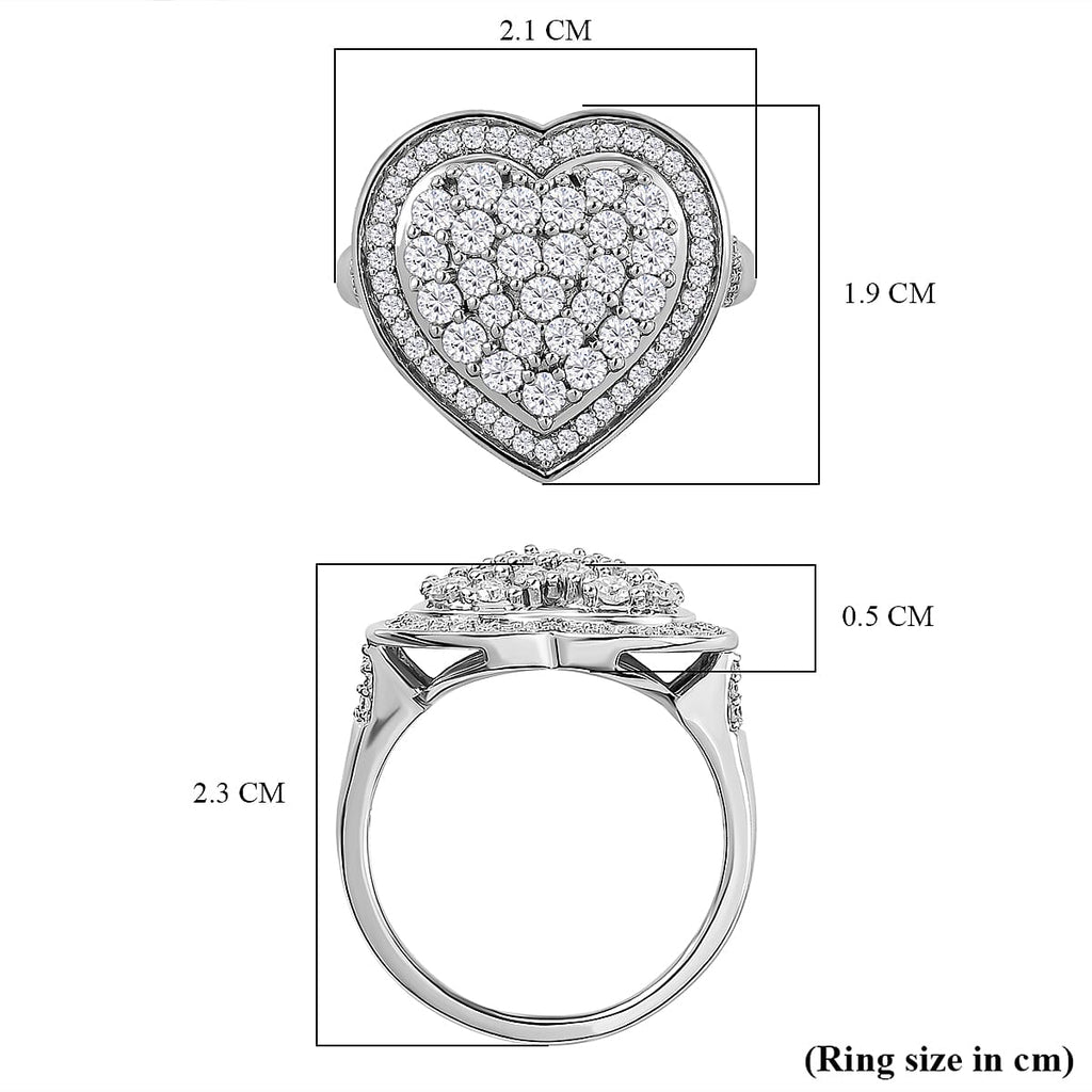 Moissanite Heart Ring in Platinum Overlay Sterling Silver 1.05 Ct.