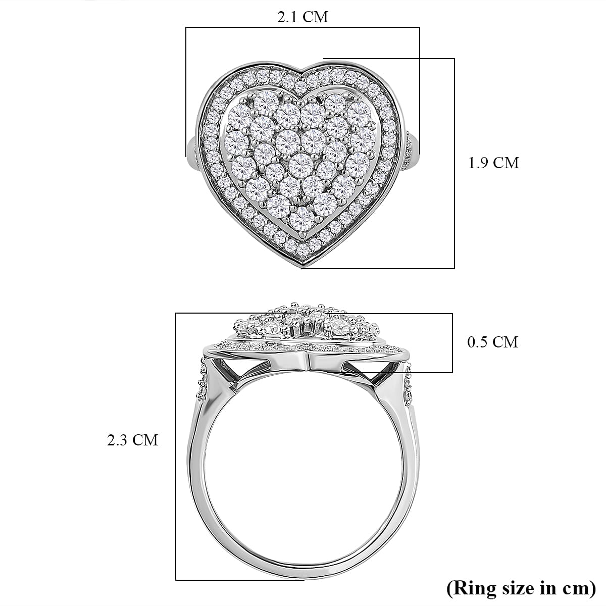 Moissanite Cluster Heart Ring in Platinum Plated Sterling Silver 8943101 6