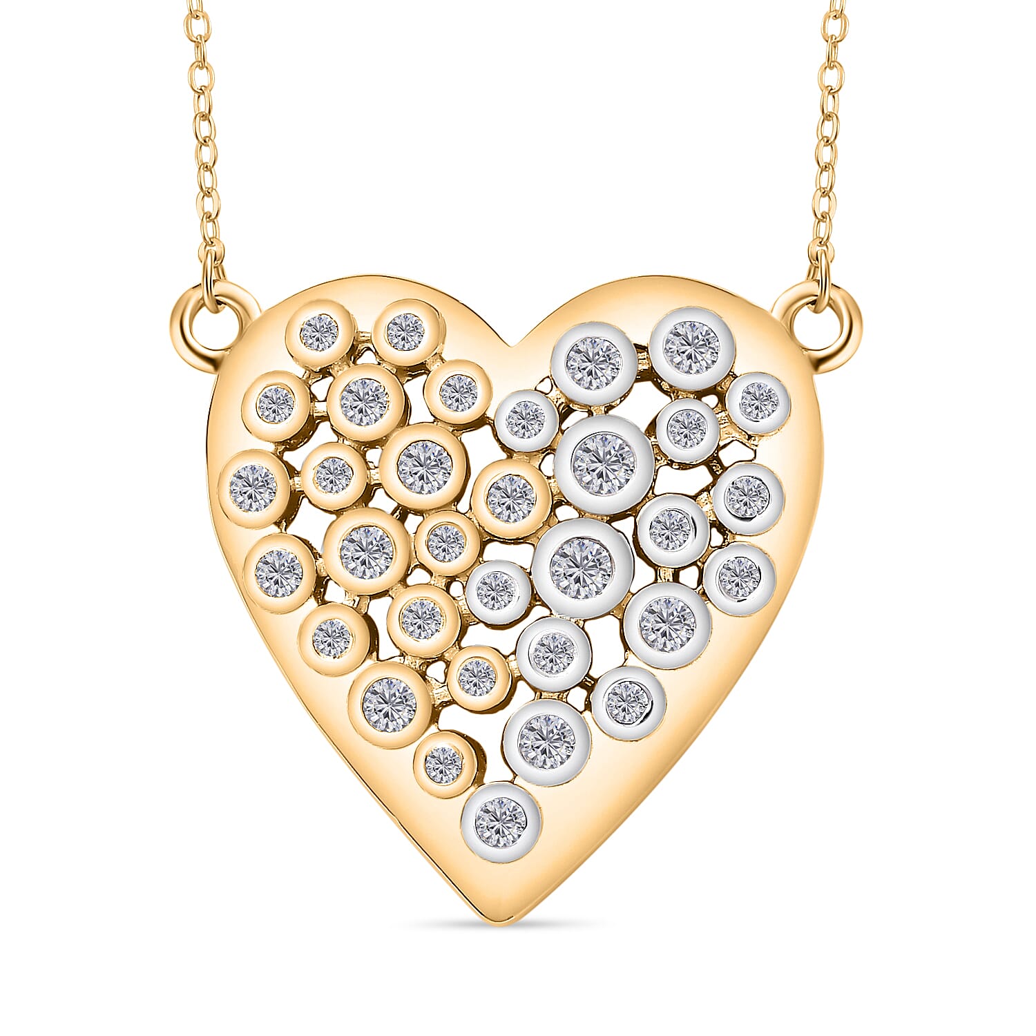 Moissanite Fire and Ice Heart Necklace (Size - 20) in 18K Vermeil Yellow Gold Plated Sterling Silver 1.50 Ct. 7784980 0