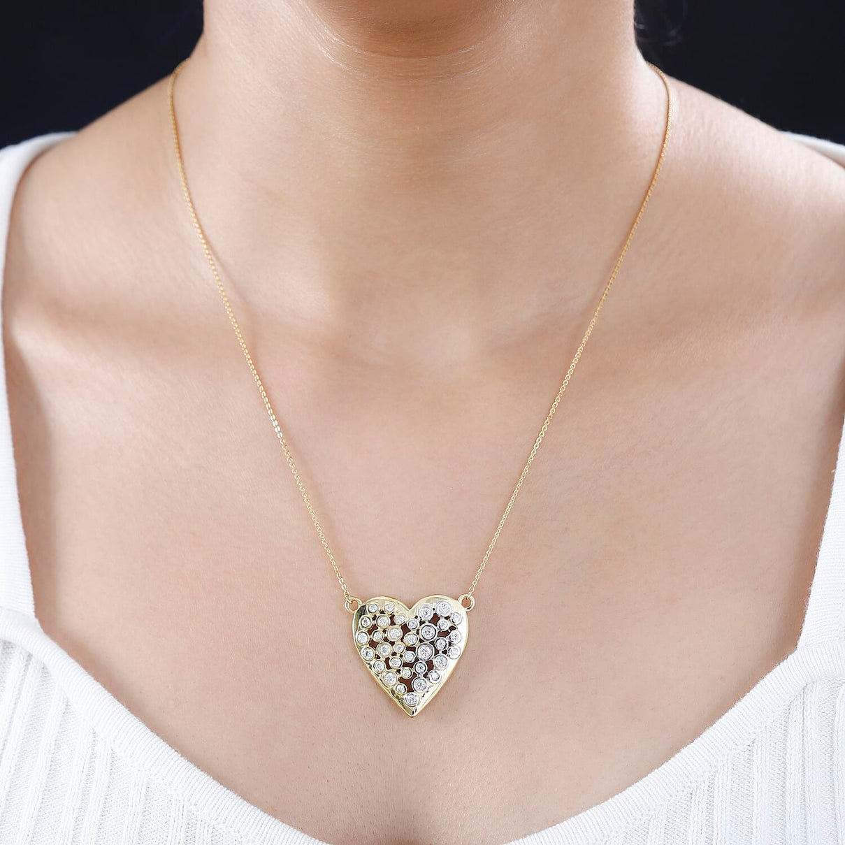 Moissanite Fire and Ice Heart Necklace (Size - 20) in 18K Vermeil Yellow Gold Plated Sterling Silver 1.50 Ct. 7784980 2