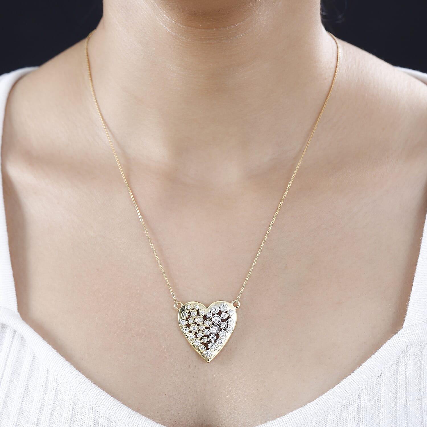 Moissanite Fire and Ice Heart Necklace (Size - 20) in 18K Vermeil Yellow Gold Plated Sterling Silver 1.50 Ct. 7784980 2