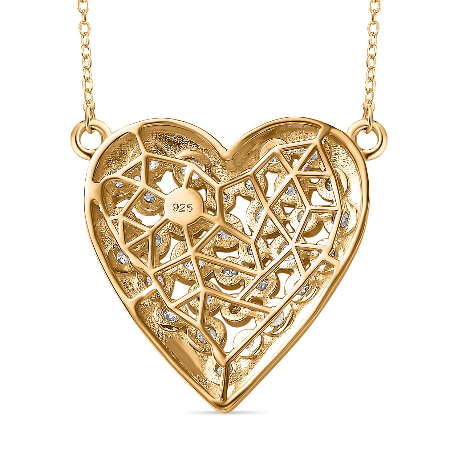 Moissanite Fire and Ice Heart Necklace (Size - 20) in 18K Vermeil Yellow Gold Plated Sterling Silver 1.50 Ct. 7784980 5