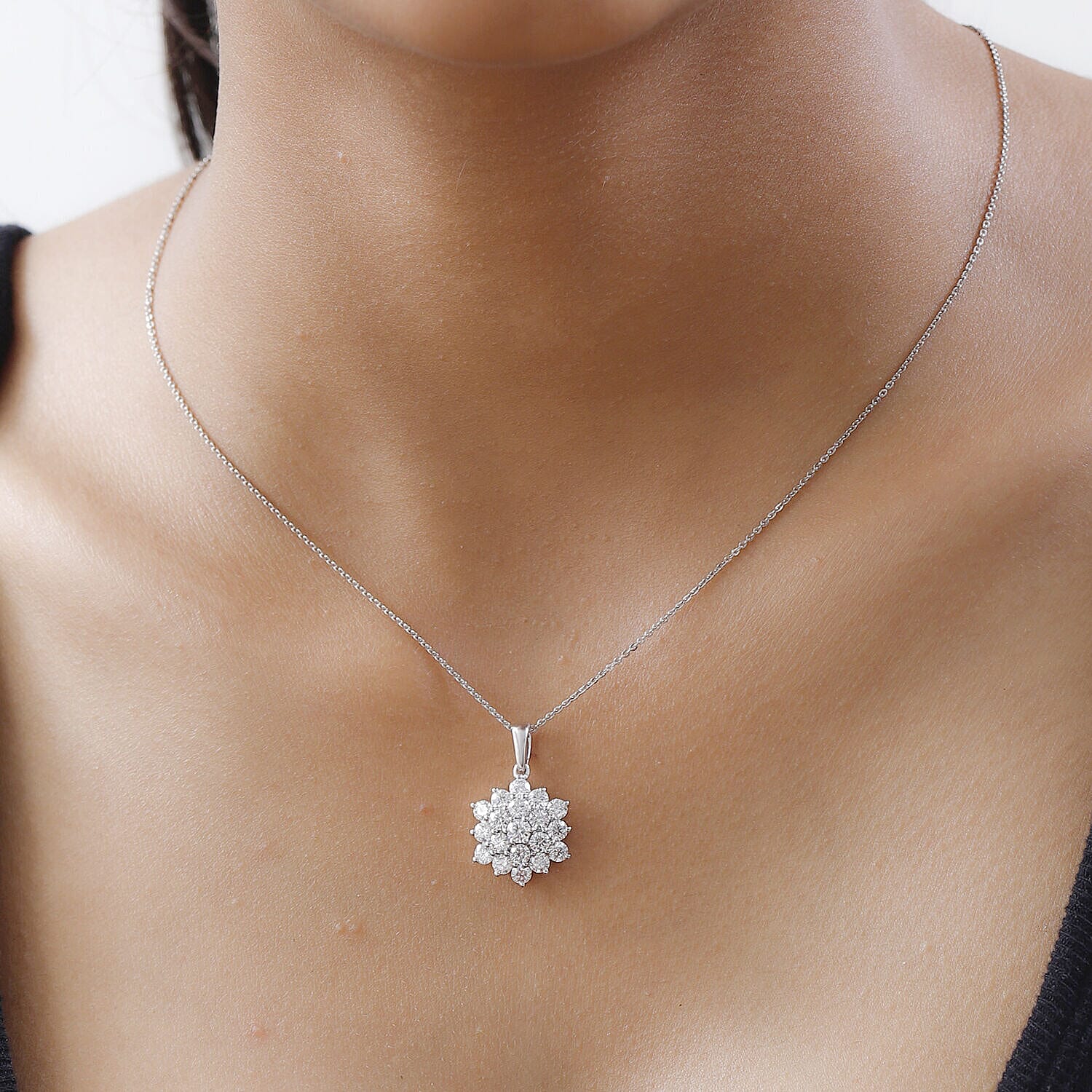 Moissanite Cluster Pendant with Chain (Size 20) in Platinum Overlay Sterling Silver 1.76 Ct. 4141214 2