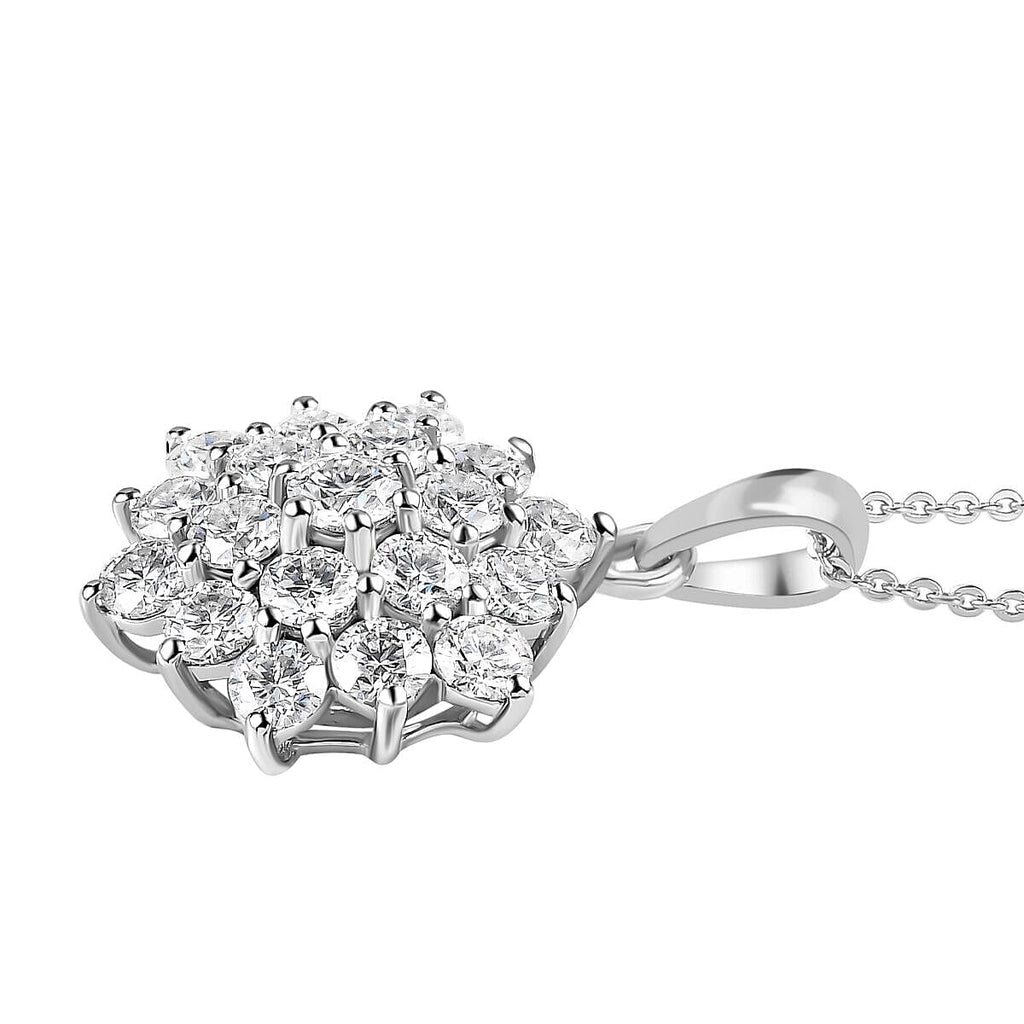 Moissanite Cluster Pendant with Chain (Size 20) in Platinum Overlay Sterling Silver 1.76 Ct.