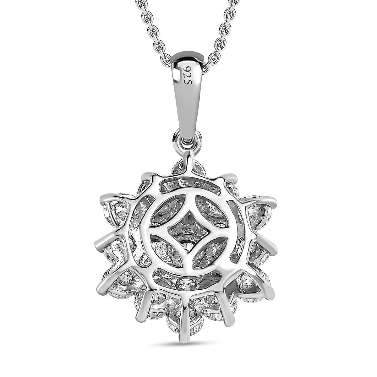Moissanite Cluster Pendant with Chain (Size 20) in Platinum Overlay Sterling Silver 1.76 Ct. 4141214 5