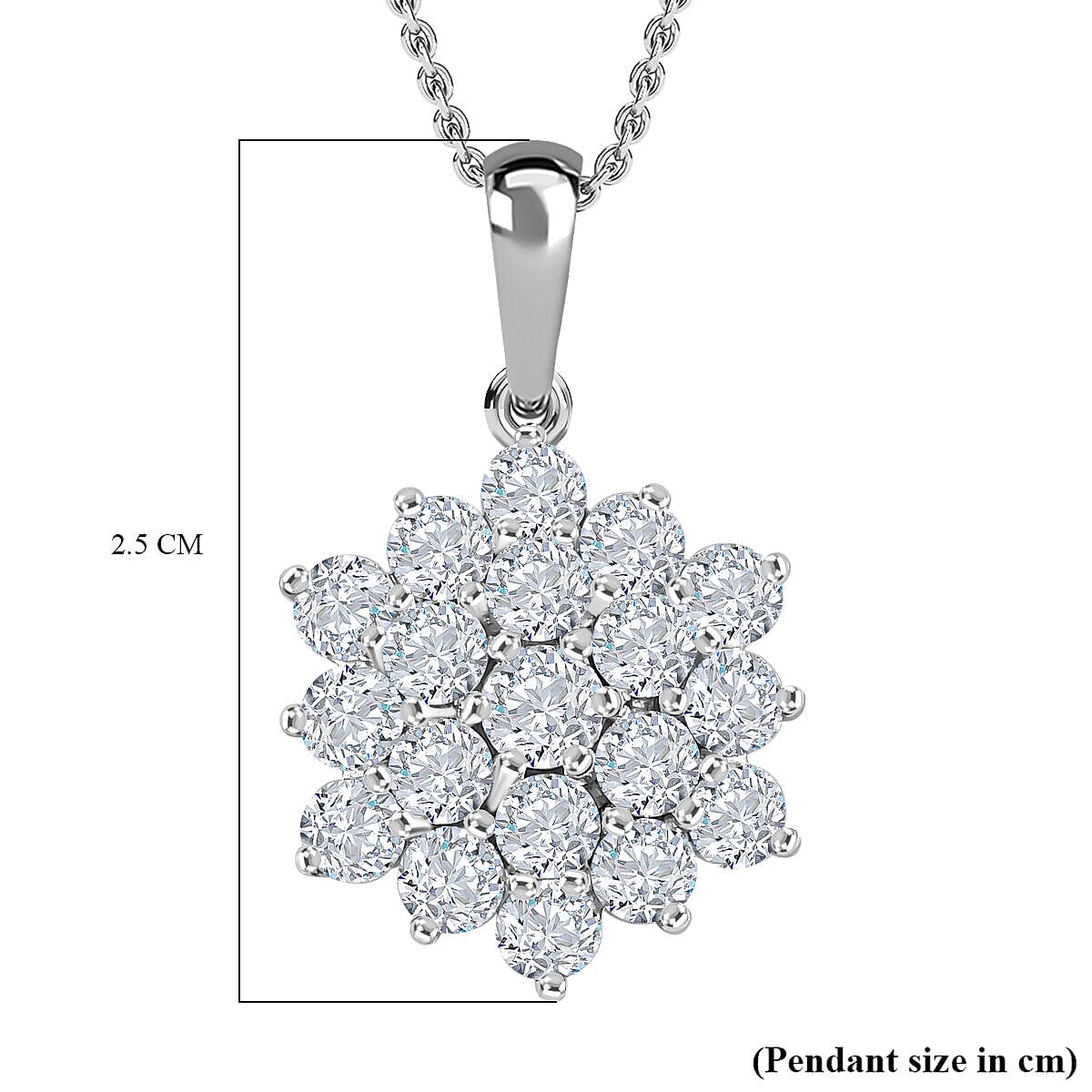 Moissanite Cluster Pendant with Chain (Size 20) in Platinum Overlay Sterling Silver 1.76 Ct. 4141214 7