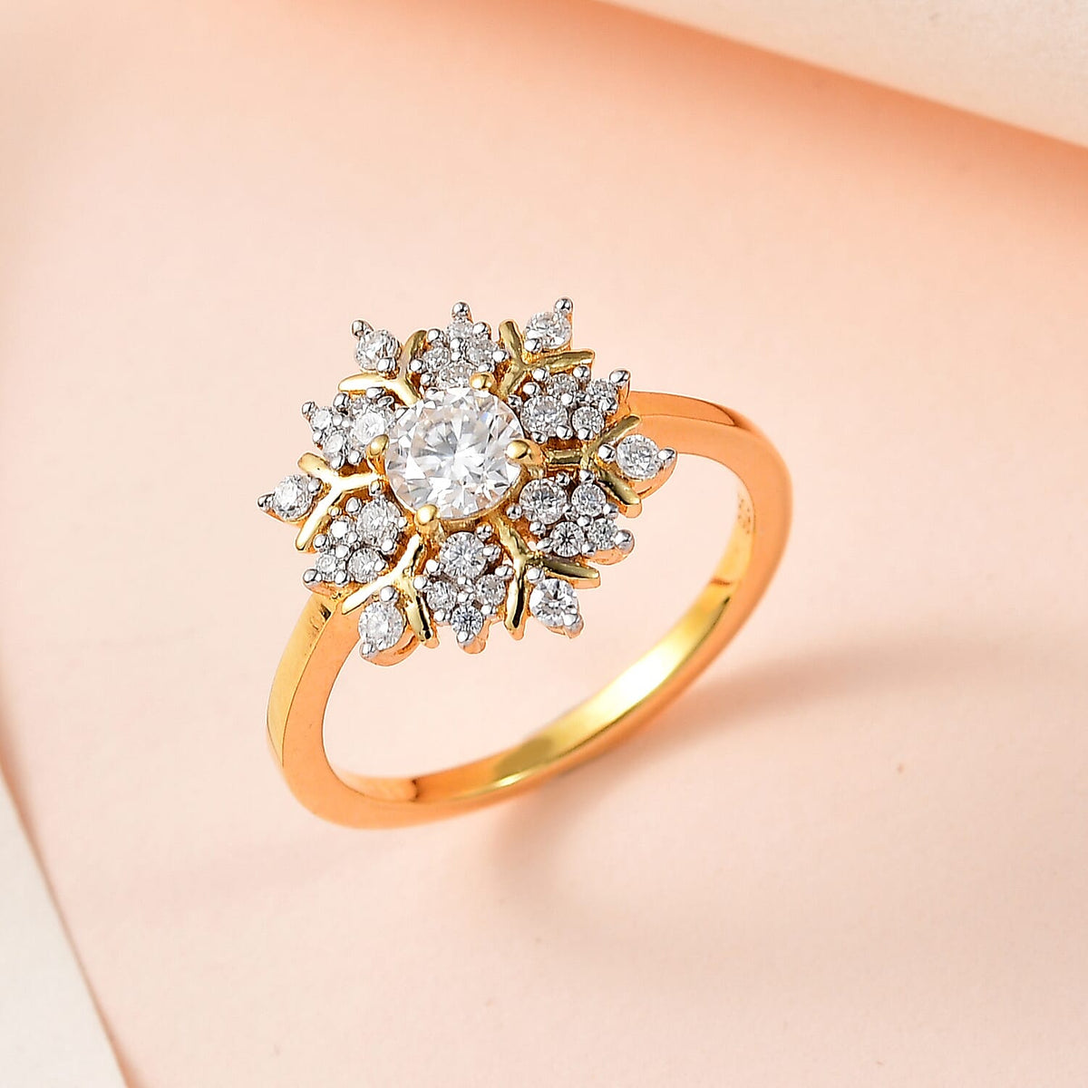 D'Joy - Moissanite Cluster Ring in 18K Vermeil Yellow Gold Plated Sterling Silver 7560813 3