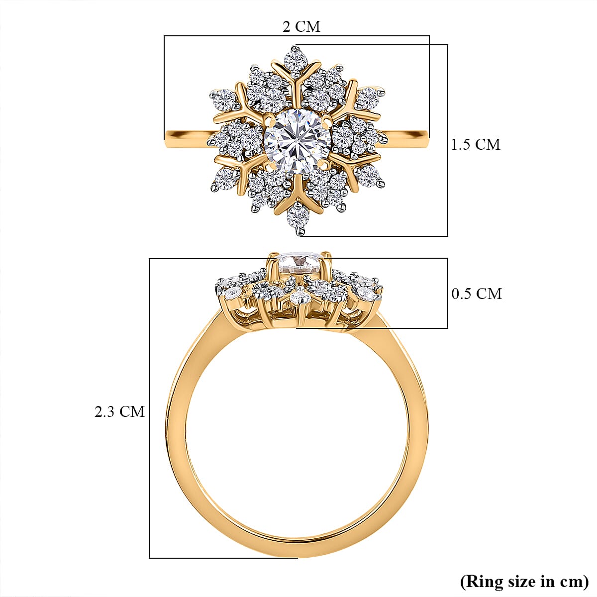 D'Joy - Moissanite Cluster Ring in 18K Vermeil Yellow Gold Plated Sterling Silver 7560813 11