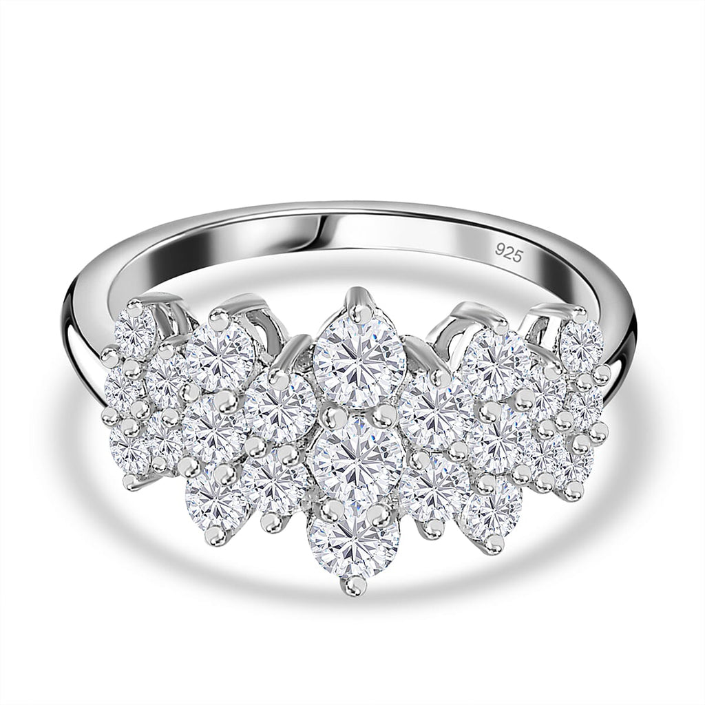 Moissanite Boat Cluster Ring in Platinum Overlay Sterling Silver 1.25 Ct