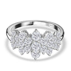 Moissanite Boat Cluster Ring in Platinum Overlay Sterling Silver 1.25 Ct