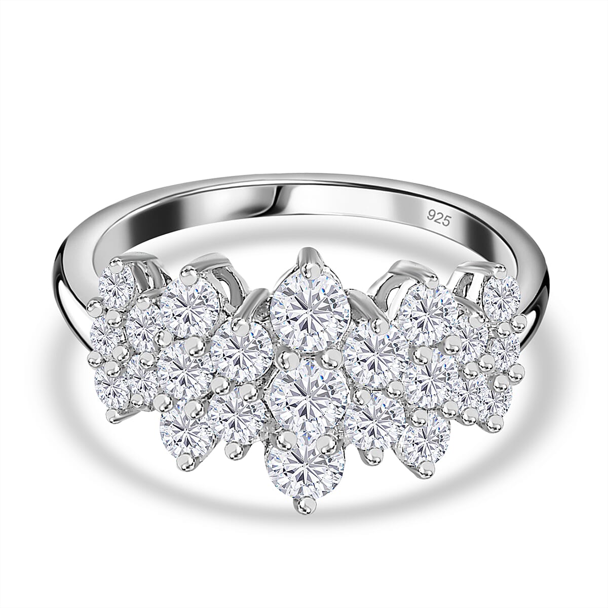 Moissanite Boat Cluster Ring in Platinum Overlay Sterling Silver 1.25 Ct 7710907 0