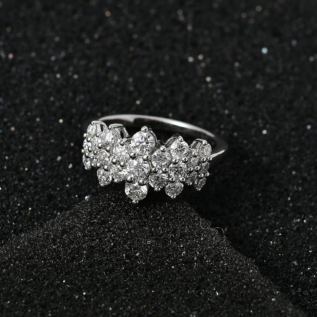 Moissanite Boat Cluster Ring in Platinum Overlay Sterling Silver 1.25 Ct