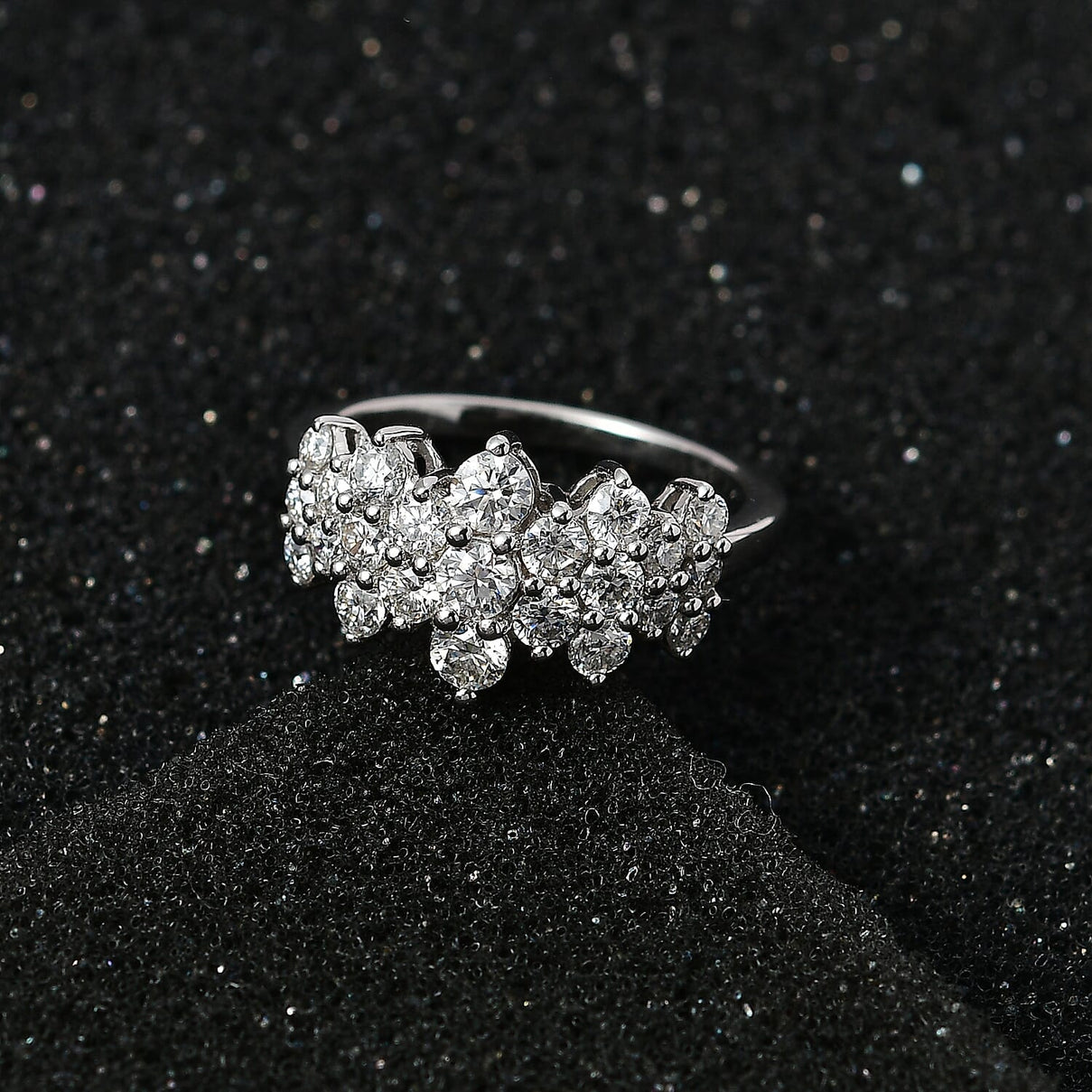 Moissanite Boat Cluster Ring in Platinum Overlay Sterling Silver 1.25 Ct 7710907 2