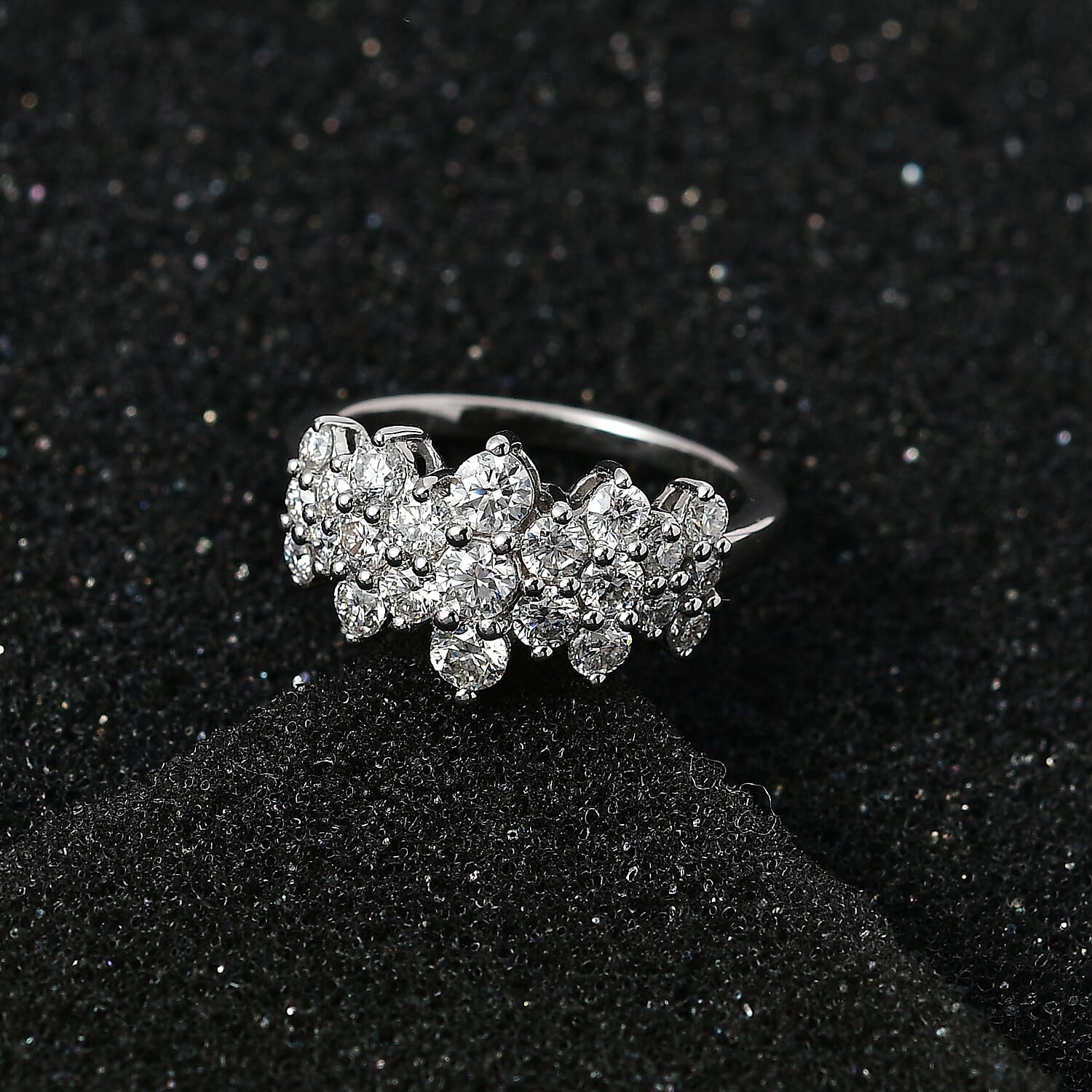 Moissanite Boat Cluster Ring in Platinum Overlay Sterling Silver 1.25 Ct 7710907 2