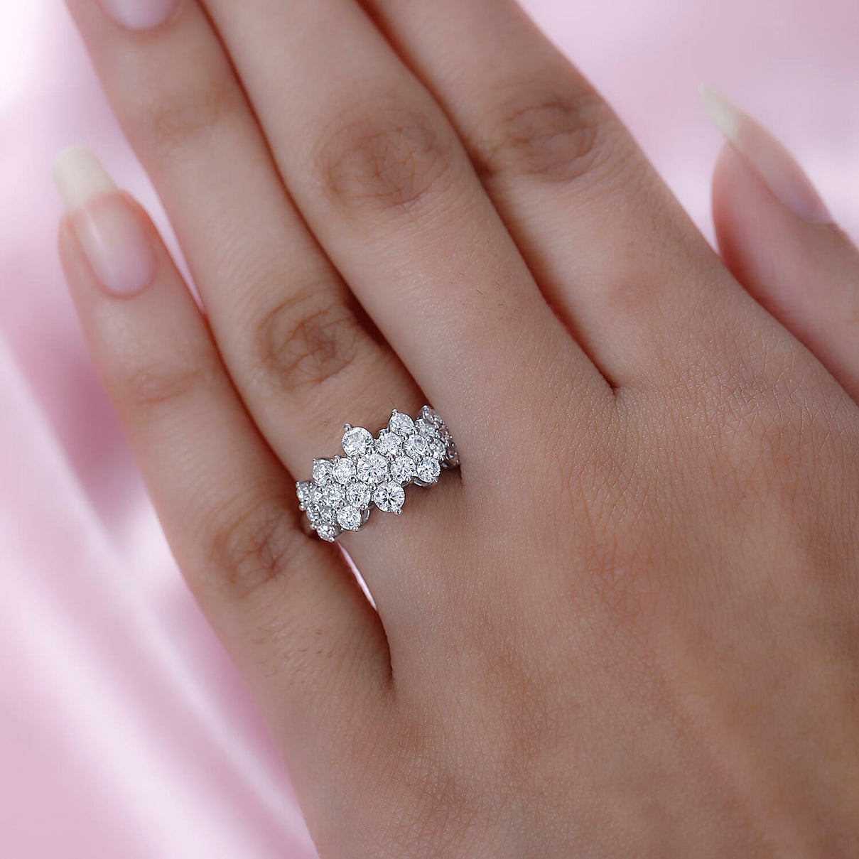 Moissanite Boat Cluster Ring in Platinum Overlay Sterling Silver 1.25 Ct 7710907 3