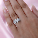 Moissanite Boat Cluster Ring in Platinum Overlay Sterling Silver 1.25 Ct