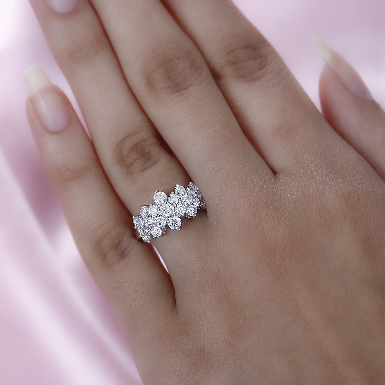 Moissanite Boat Cluster Ring in Platinum Overlay Sterling Silver 1.25 Ct 7710907 3