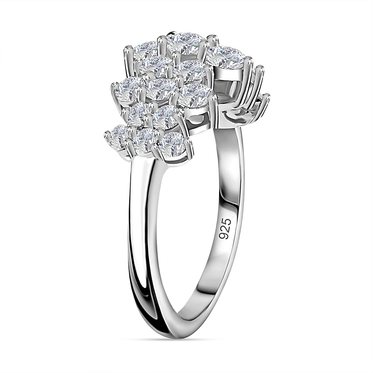 Moissanite Boat Cluster Ring in Platinum Overlay Sterling Silver 1.25 Ct 7710907 4