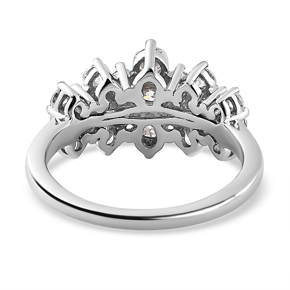 Moissanite Boat Cluster Ring in Platinum Overlay Sterling Silver 1.25 Ct 7710907 5
