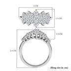 Moissanite Boat Cluster Ring in Platinum Overlay Sterling Silver 1.25 Ct