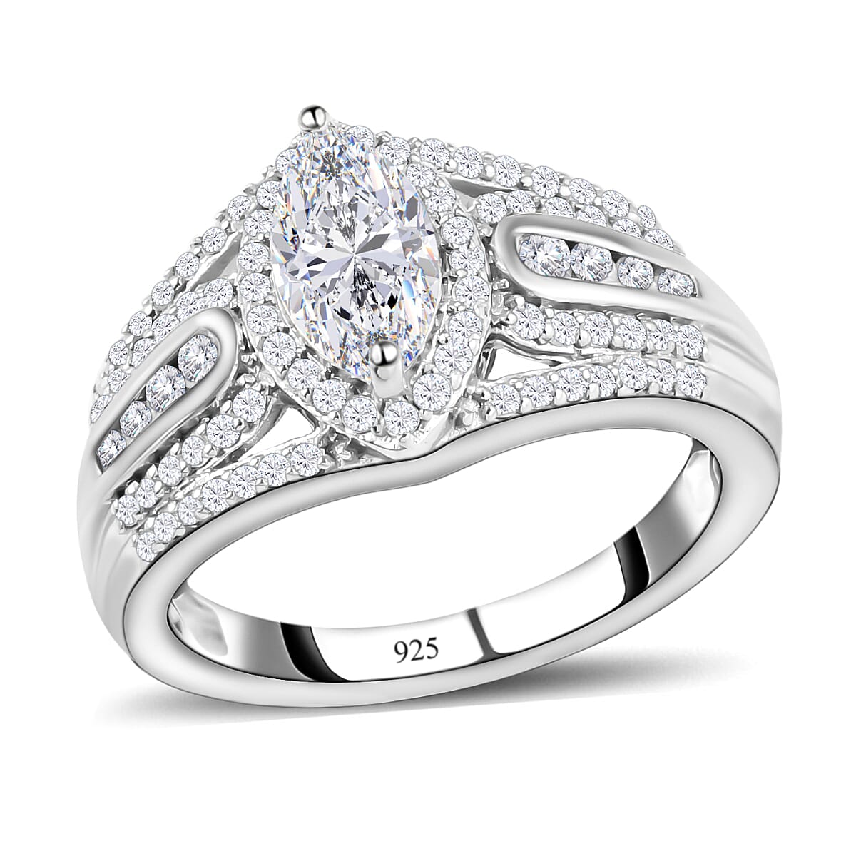 Moissanite Cluster Ring in Platinum Overlay Sterling Silver 1.56 Ct. 7073650 0