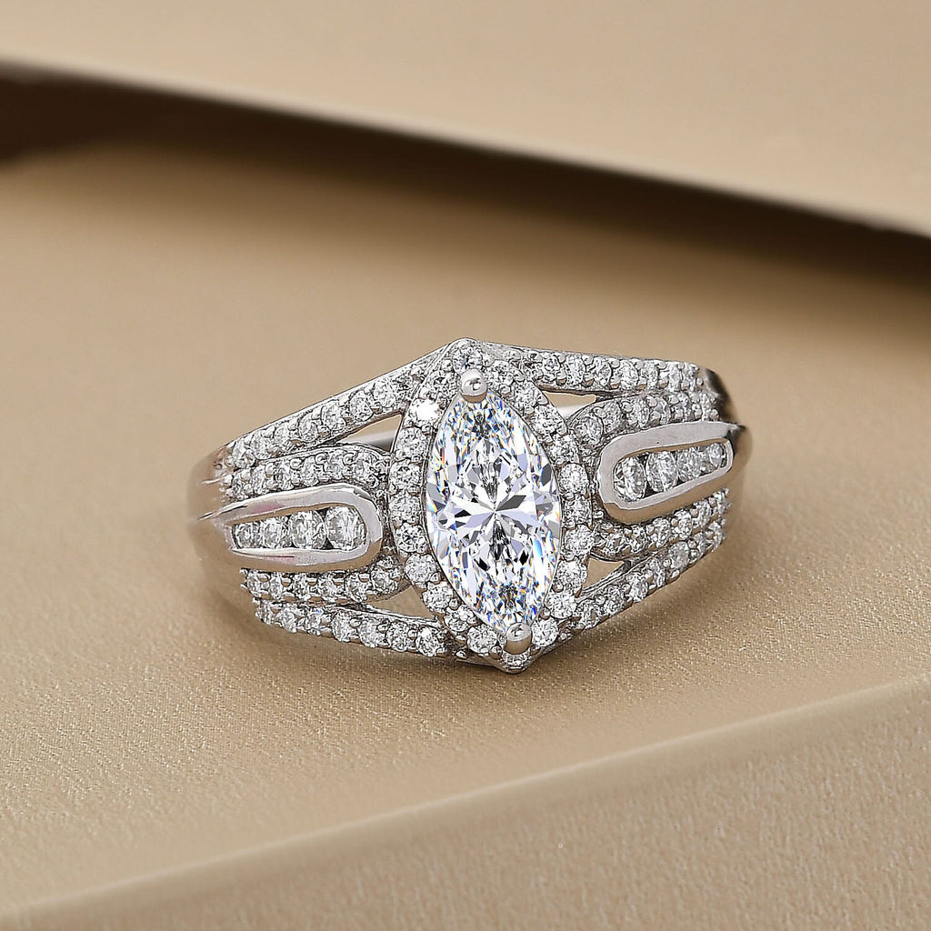 Moissanite Cluster Ring in Platinum Overlay Sterling Silver 1.56 Ct.