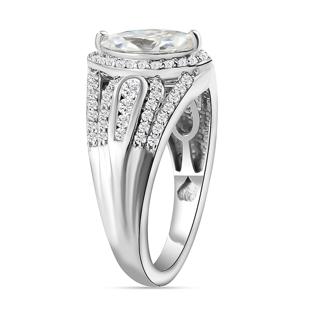 Moissanite Cluster Ring in Platinum Overlay Sterling Silver 1.56 Ct.