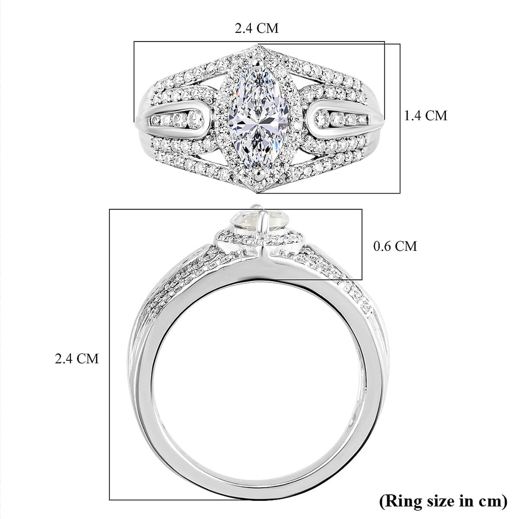 Moissanite Cluster Ring in Platinum Overlay Sterling Silver 1.56 Ct.