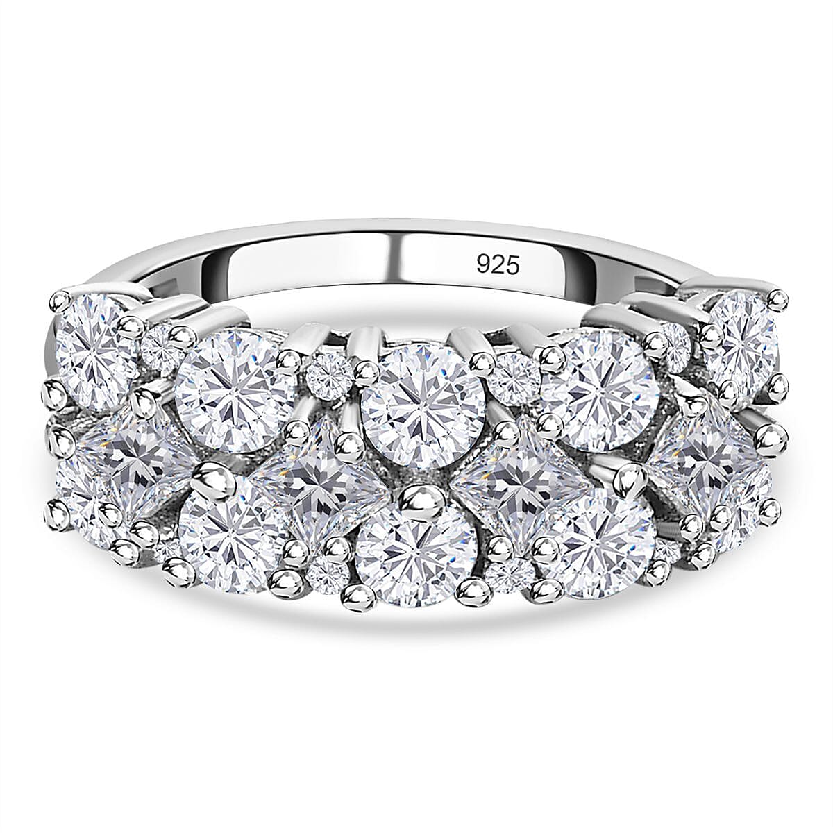 D'Joy - Moissanite Cluster Ring in Platinum Overlay Sterling Silver 2.20 Ct. 7560292 0