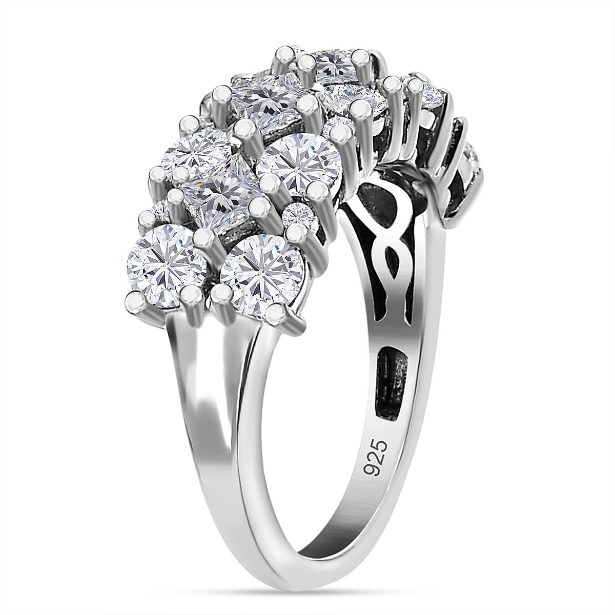 D'Joy - Moissanite Cluster Ring in Platinum Overlay Sterling Silver 2.20 Ct. 7560292 3