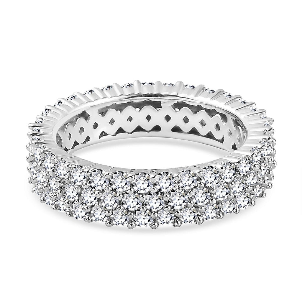 Moissanite Cluster Ring in Platinum Overlay Sterling Silver.