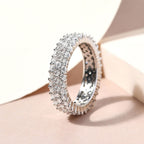 Moissanite Cluster Ring in Platinum Overlay Sterling Silver.