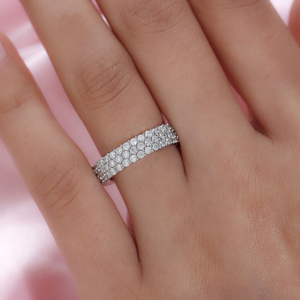 Moissanite Cluster Ring in Platinum Overlay Sterling Silver.