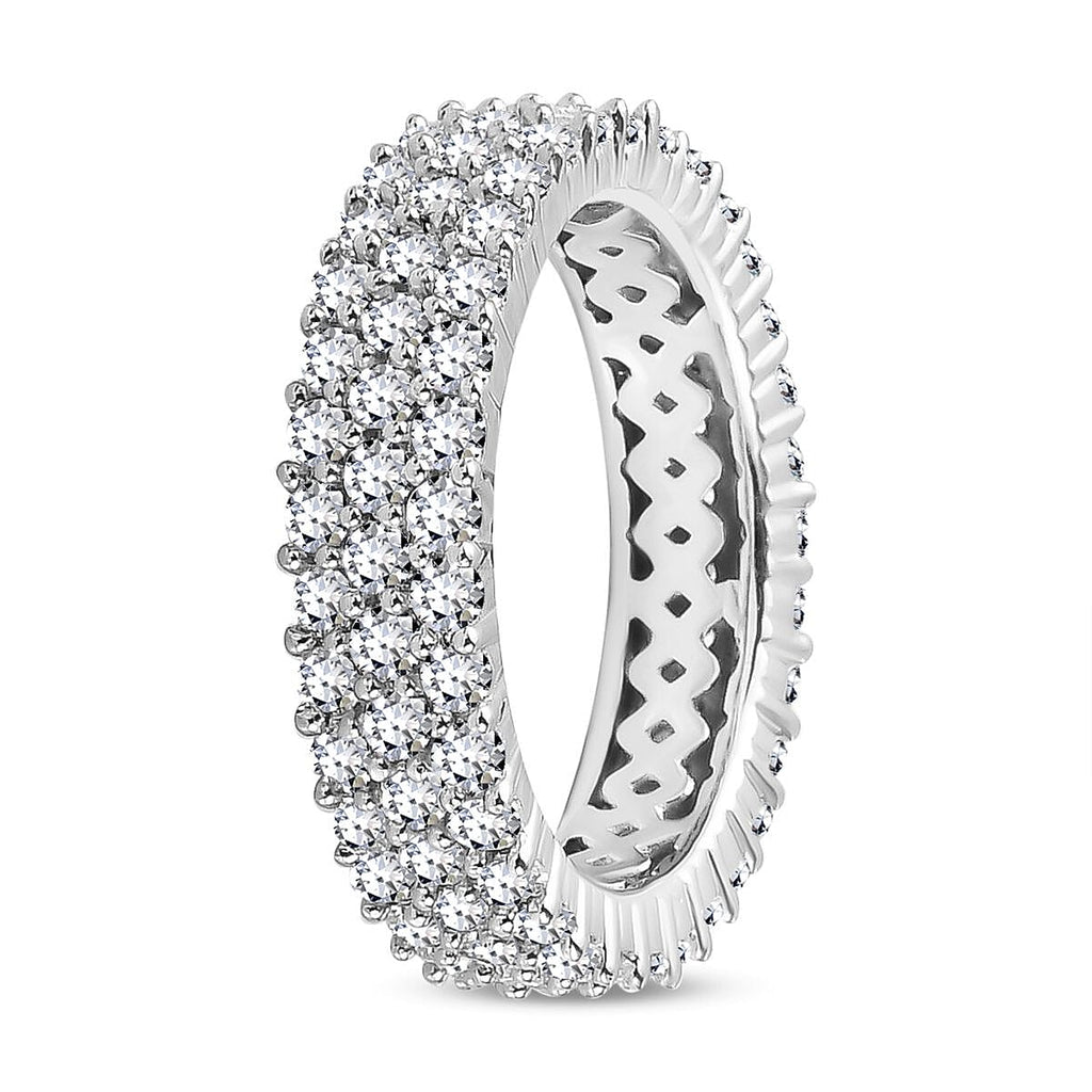Moissanite Cluster Ring in Platinum Overlay Sterling Silver.