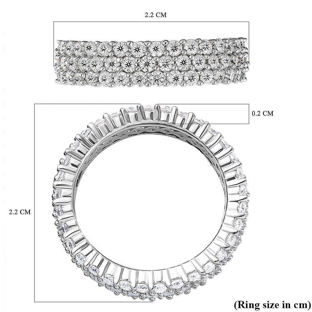 Moissanite Cluster Ring in Platinum Overlay Sterling Silver.