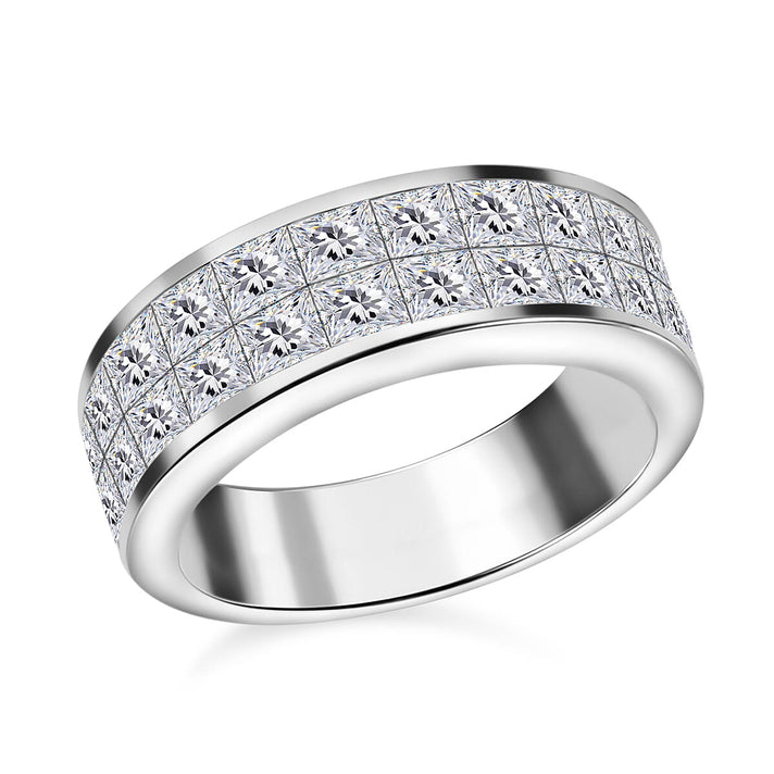 Moissanite Princess Cut Double Row Half Eternity Band RIng Rhodium Overlay Sterling Silver 7800004 1