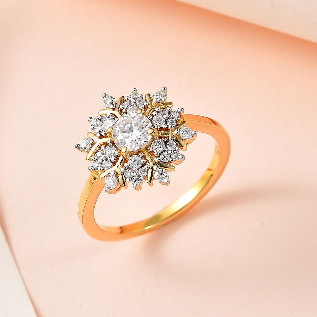 Moissanite Cluster Ring in 18K Yellow Gold Vermeil Plated Sterling Silver