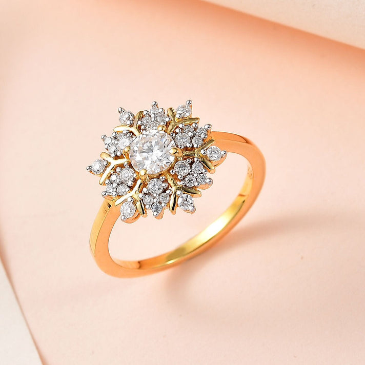 Moissanite Cluster Ring in 18K Yellow Gold Vermeil Plated Sterling Silver 7560809 2