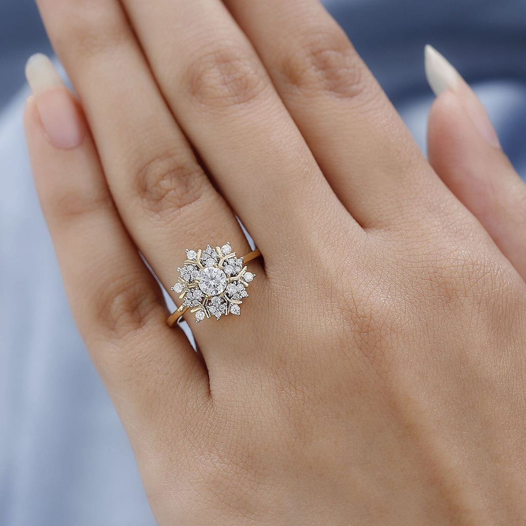 Moissanite Cluster Ring in 18K Yellow Gold Vermeil Plated Sterling Silver