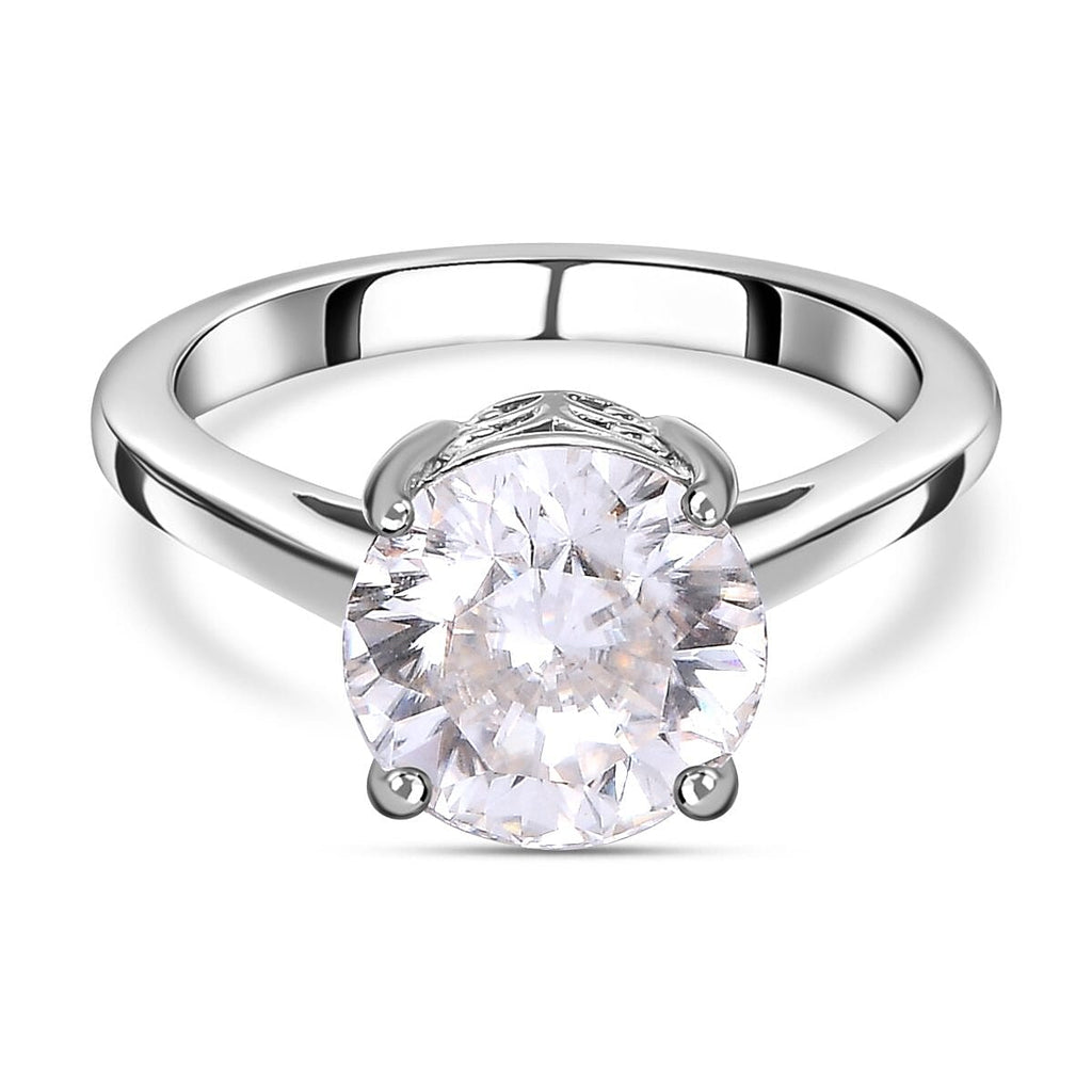Moissanite (Concave Cut) Solitaire Ring in Platinum Overlay Sterling Silver 3.00 Ct.