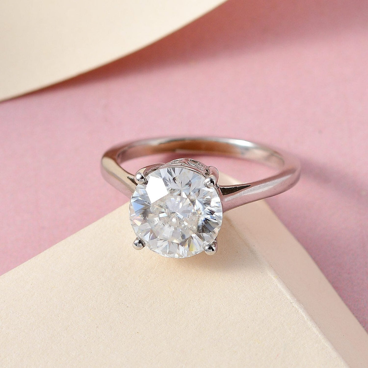 Moissanite (Concave Cut) Solitaire Ring in Platinum Overlay Sterling Silver 3.00 Ct. 7268762 2